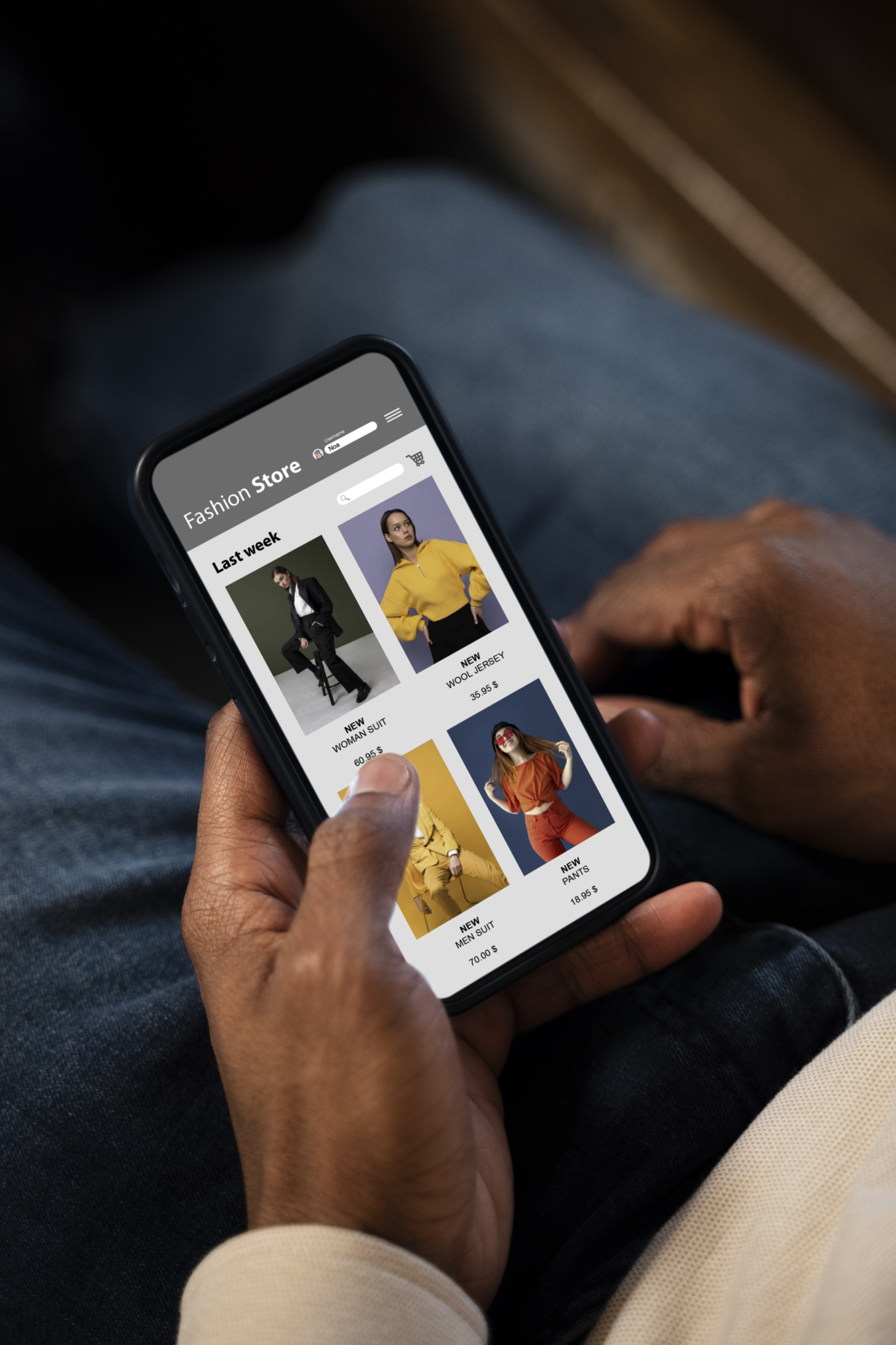 Boutique en ligne affichée sur un téléphone
