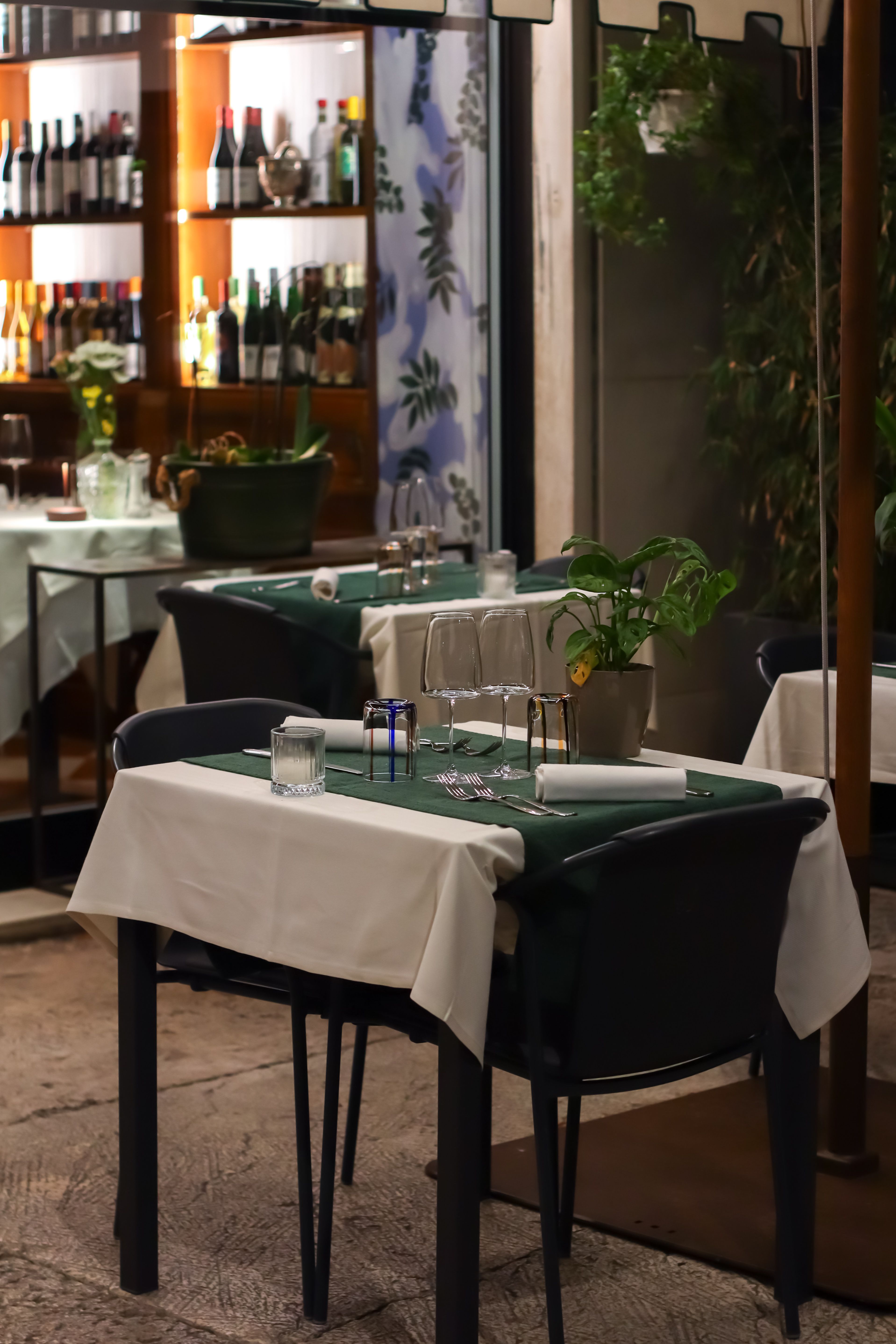 Restaurant table set for an evening service