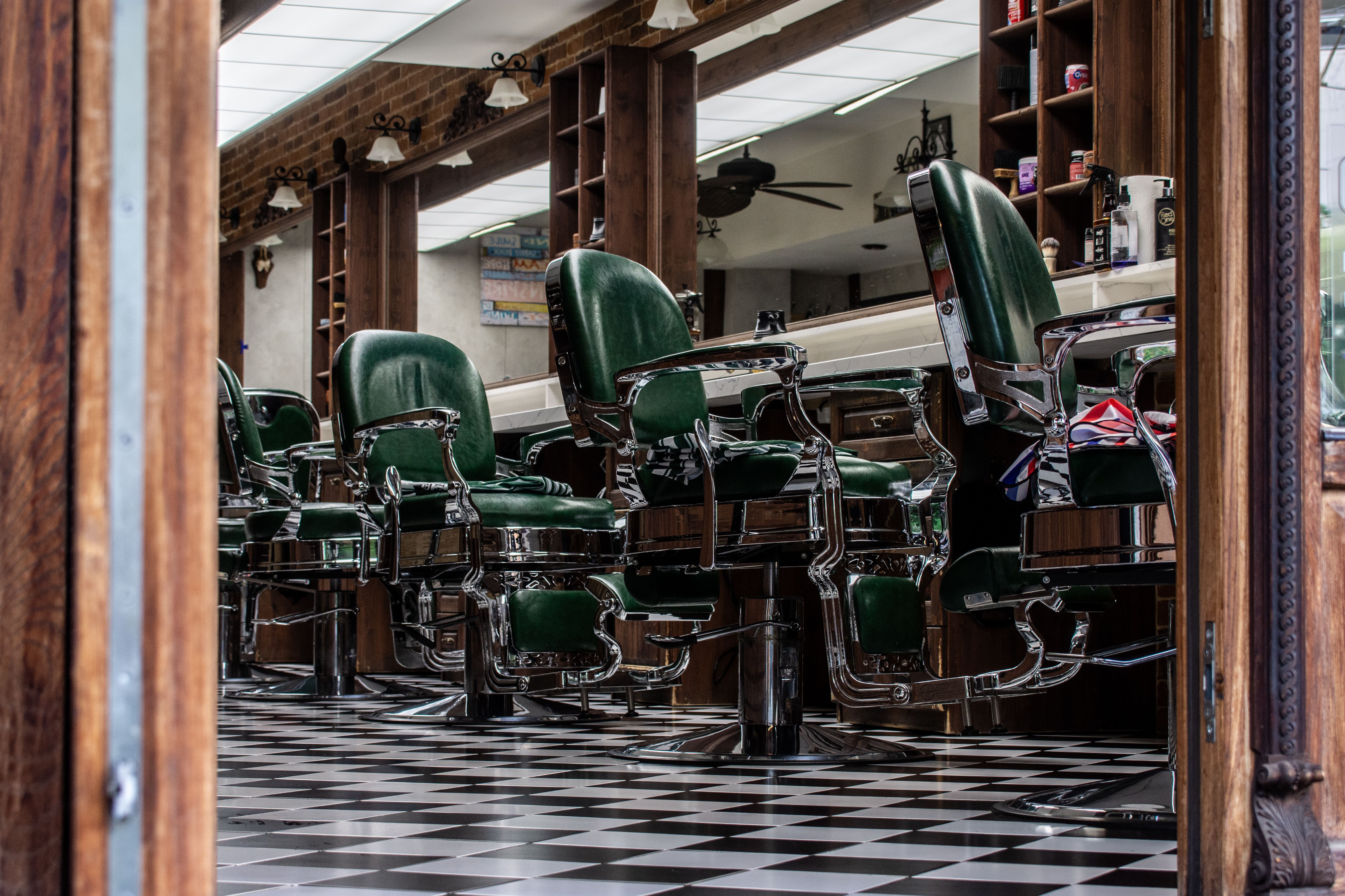 Row of barber or salon chairs in a hair salon